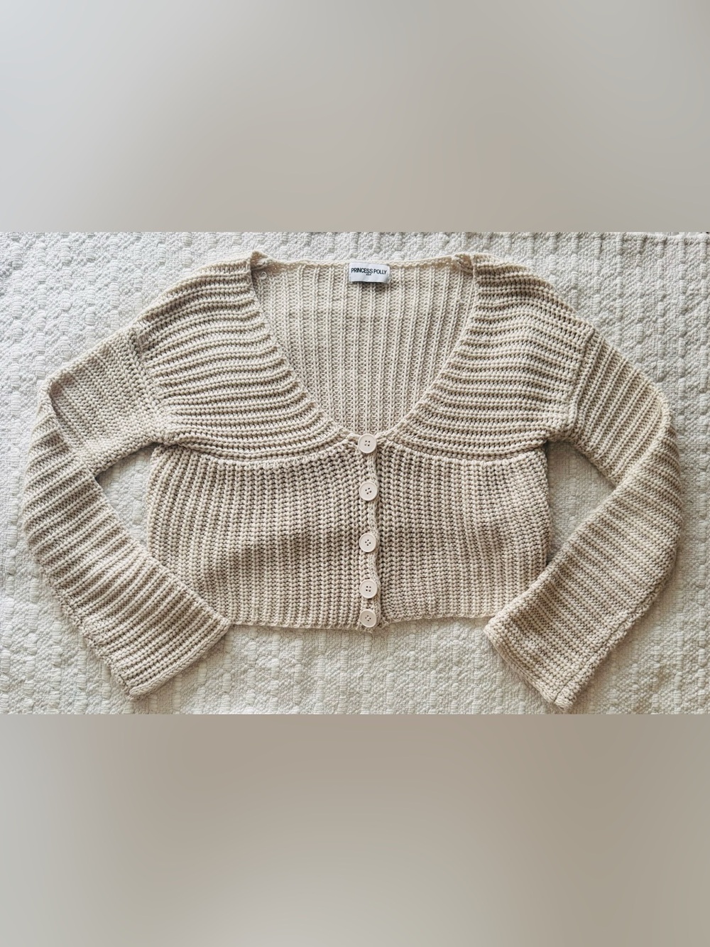 Princess Polly Artha Soft Chunky Knit Cream Button-Front Cardigan Sweater - Picture 7 of 14